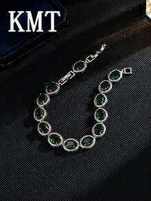 KMT 1 pieza Pulsera ovalada elegante con incrustaciones de cobre y circonita cúbica, estilo de lujo para fiestas y ocasiones - estilo ovalado - Ver 8