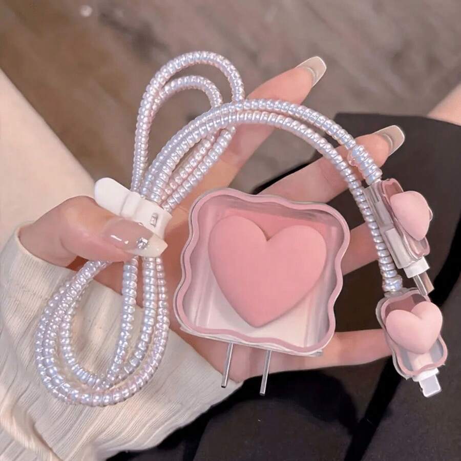 5 件粉色心形充电器保护套 线绕套 兼容 18W/20W 快速充电器软壳 - 多色 - 查看 1