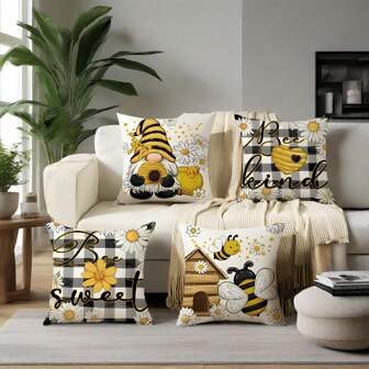 Funda de cojín con estampado de abeja, decorativa para sala de estar, sofá, cojín cuadrado