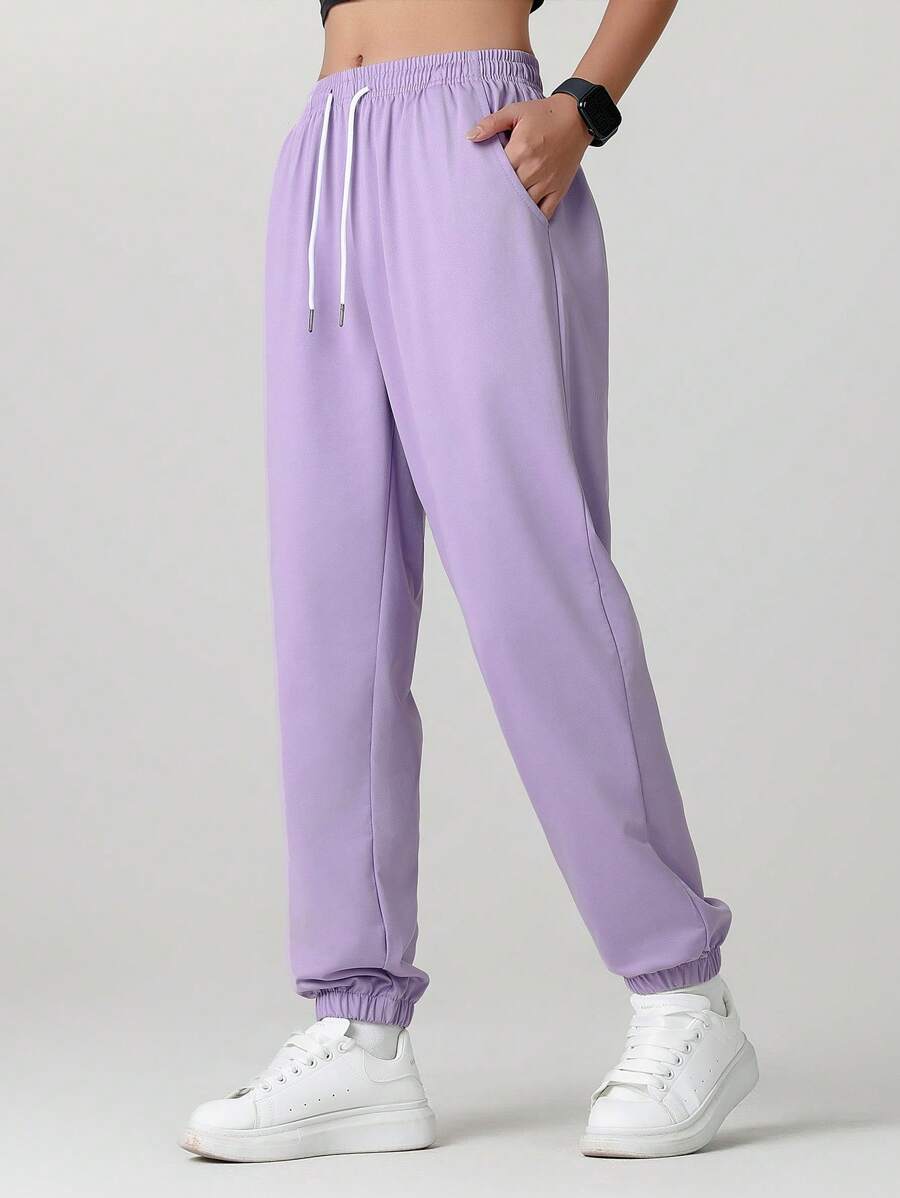 1pc Women's Solid Color Casual Pocket Design Pants, Versatile For Daily Wear, Hiking, Traveling, Trekking, Running, Cycling, Jogging