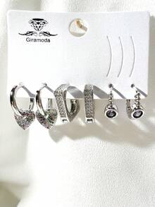 Kit Of 3 Earrings Studded With Zirconia Stone, Small Hoop, Heart Pendant, 18k Gold Plated And 925 Silver - 44 - 查看 2