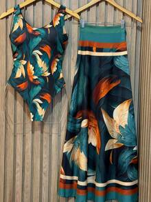Bodysuit Swimsuit And Pareo Set Kit Premium Beach Cover-Up Bathing Suit Bodysuit - Bản in ánh sáng mùa thu - Xem 1