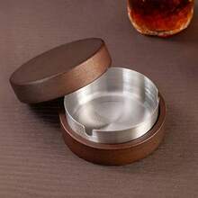 1pc Ashtray With Lid, Creative Nordic Style Wooden & Gold Round Ashtray For Home & Office Use, Anti-Ash - Brown - View 7