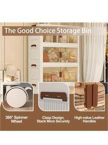 Thùng nhựa lưu trữ 4 lớp, hộp lưu trữ có thể xếp chồng lên nhau có nắp, hộp lưu trữ gấp có bánh xe có khóa cho phòng ngủ, phòng khách, phòng học, văn phòng, trang trí nhà cửa, lưu trữ tiệc tùng, lưu trữ Giáng sinh, lưu trữ năm mới - trắng - Xem 7