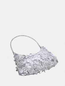 1pc Novachic Sequin Decorated, Vacation Style Sequins Wrist Decor Zipper Women Shoulder Bag, Suitable For Vacation & Party Use , New Year - Silver - View 5