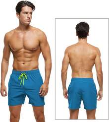 Shorts de baño para hombre de secado rápido con bolsillos con cremallera y forro de malla - Azul pavo real - Ver 2