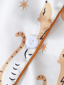 Conjunto de pijama de short y blusa de manga corta con estampado animal para mujer