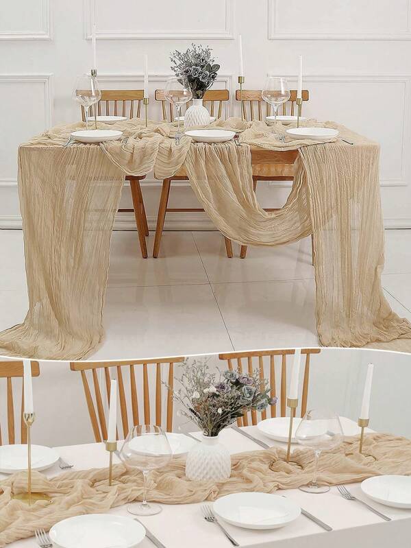 1 szt. Kolor szampański/szałwiowozielony/biały 35,43*70,87 cala plisowany obrus, centralny element stołu weselnego składany obrus, akcesoria do dekoracji stołu urodzinowego na święta, dekoracja stołu dla gości weselnych, jednolity kolor obrusu, siatkowa tkanina dekoracyjna na plecy wesela, spódnica na stół do dekoracji przyjęcia, odpowiednia do artykułów ślubnych, artykuły imprezowe, dekoracja stołu, dekoracja tyłu