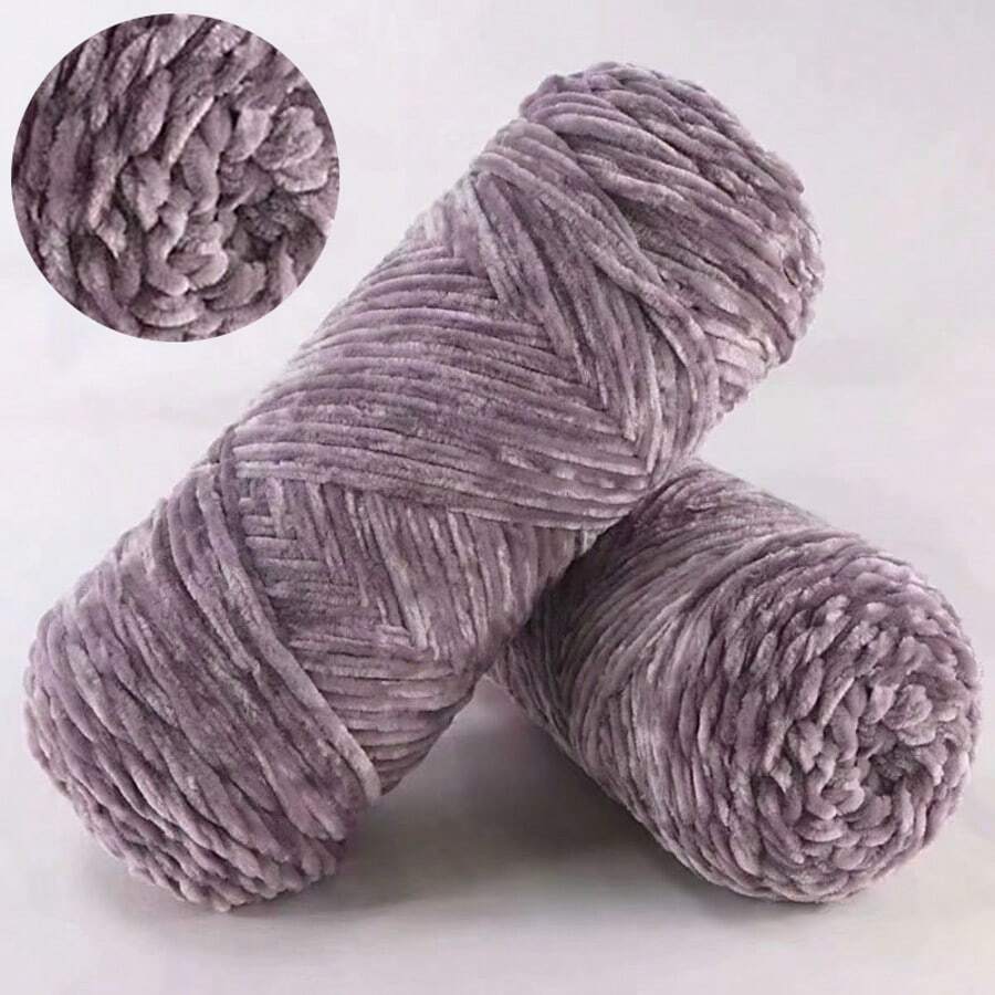 1/3/5 PCS 100g Skein Shiny Chunky Chenille Yarn Crochet Soft Velvet Knitting Wool DIY - 紫灰色 - 查看 1