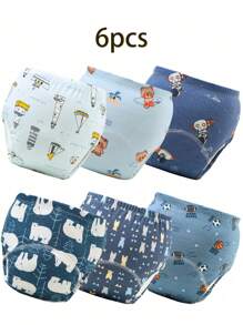 6 piezas de pantalones de entrenamiento para bebé con estampado de animales lindos - Textura suave, adecuado para todas las estaciones, ajuste regular, apto para entrenamiento de ir al baño, diseño de estampado alegre, ajuste cómodo para actividades al aire libre y ropa de dormir para niños y niñas
