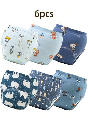 6 件婴儿可爱动物图案训练裤 - 质地柔软，四季皆宜，常规版型，适合如厕训练，如厕训练服 | 活泼的印花设计 | 舒适版型，适合男孩和女孩户外活动、夜间睡眠（尺码偏大，您可以选择小一码）