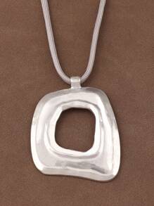 1 Piece Fashion Silver Gold Color Asymmetrical Hollow Open Square Shape Pendant Rope Necklace For Women's Daily Wear 18"+2" Extend Chain