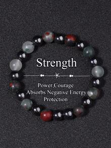 Bracelet de force pour femmes et hommes : bracelet de guérison au pouvoir des cristaux de pierre de sang et d'hématite, protection, bijou anti-énergies négatives, cadeaux unisexes pour mari, petit ami, père, grand-père - Multicolore - Voir 7