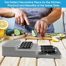 Portacuchillos de cajón mejorado, portacuchillos de 2 niveles para 9 cuchillos, extraíble y antideslizante, con ranura para protección de cuchillos para organizar y almacenar cuchillos en la cocina. - Gris - Ver 4