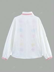 Camicia elegante da donna con bottoni e ricamo, adatta per la primavera/autunno
