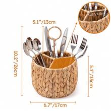 Wicker Cutlery Organizer, Cutlery Holder For The Kitchen Countertop, Cutlery Organizer, Natural Woven Cutlery Organizer With 3 Compartments, Cookware Organizer - 棕色 - 查看 4