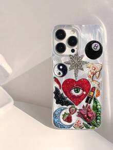 1pc Fashion Personalized Heart & Fruit Pattern Waterproof Anti-Fingerprint Anti-Scratch Transparent IMD Glossy Smooth Phone Case Compatible With Apple 16/16 Plus/16 Pro/16 Pro Max - Multicolor - View 1