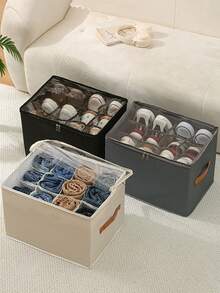 1pc Large Fabric Shoe Box With Lid, Waterproof Dustproof Foldable Multipurpose Design, Suitable For Home, School, Dorm Closet, Dust-Proof Moisture-Proof, Washable, Versatile Use - Multicolor - View 7