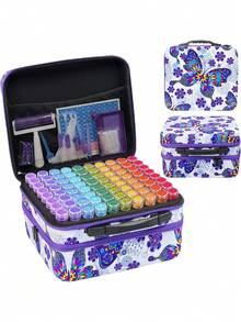 1 Set de equipo completo de pintura de diamante 5D y bolsa de almacenamiento, caja de almacenamiento de diamantes con diseño de mariposa, que incluye rodillo, caja de clasificación, juego de bolígrafos para puntos, pegatinas, etc. Hobby DIY, el mejor regalo para principiantes de manualidades - Multicolor - Ver 4
