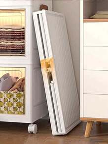 5layer Foldable Storage Cabinet, Plastic Sundries Organizer With Doors & Wheels, Stackable Large Capacity Home Organization For Bedroom, Living Room, Kitchen, Easy Assembly & Space-Saving Design