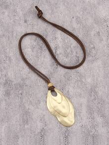 1 件简约个性化时尚椭圆形金合金和棕色蜡绳串珠项链，男女通用项链，送给男朋友/女朋友的礼物 - 臘繩 - 查看 16