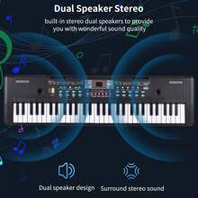 Órgano electrónico de 61 teclas, USB, piano electrónico para niños con micrófono, negro, música digital, teclado electrónico, pantalla LED, altavoces estéreo duales integrados con 16 notas, 10 ritmos, 6 canciones de demostración, instrumento musical como regalo infantil.