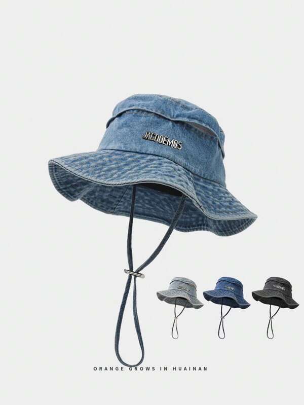 1 Stück unisex Fischerhut mit Metalllogo für Frühling/Sommer, einfarbig, personalisiert, retromodisch, lässig vielseitig, Sonnenhut mit großem Kopfumfang, geeignet für Outdoor, Camping, Wandern, Reisen, Strand, Schwimmen, Partys und andere Anlässe