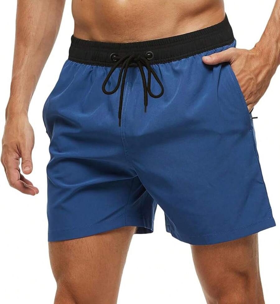 Bañadores para hombres de secado rápido con bolsillos con cremallera y forro de malla - Azul marino - Ver 1