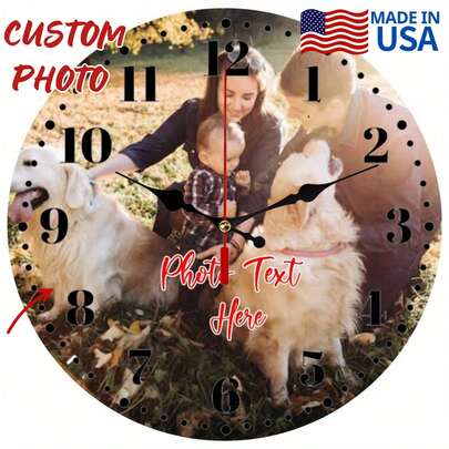 Customized Photo Wall Clock-Personalized Photo Wall Clock Art,Fathers Day Personalized,Unique Gift Idea, Suitable For Bedroom, Living Room, Kitchen Or Bathroom Decoration, Wall Art