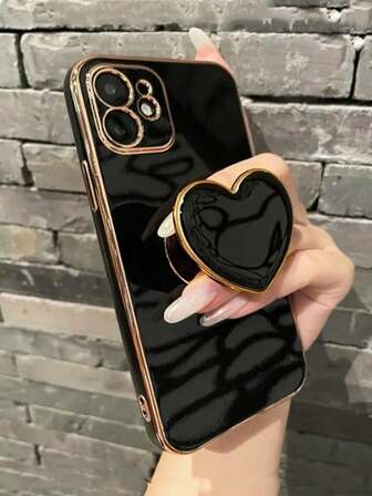 Plated Heart Stand & Plated Phone Case, Compatible With IPhone 17 16e 15 14 13 12 11 XS XR X 7 8 Plus Pro Max Galaxy S25 S24U S23 A55 A54 A35 A25 A15 A16 A17 A07, Electroplated Protective Cover