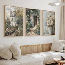 Juego de 3 impresiones de pintura al óleo con diseño de vintage de rosas de jardín y hortensias, arte de pared rústico floral, póster de lienzo botánico, decoración de pared primaveral neutra, regalo ideal para sala de estar, dormitorio, oficina, dormitorio, cafetería, bar, pasillo, decoración del hogar y de la habitación, sin marco