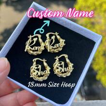 Brincos com nome personalizado, 18 mm, argola de ouro personalizada com letras, antialérgico, para mulheres, meninas, joias, presentes personalizados