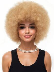 非洲风格卷发假发，蓬松短发，适合合成角色扮演，自然金发黑色 - 彩色 - 查看 13