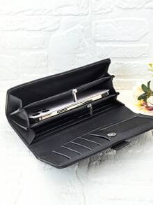 新款女士软 PU 皮革长款钱包，带手机隔层，时尚休闲，大容量，多功能手提包，钱包收纳包，适合节日礼物，女士钱包，钱包 - 黑色 - 查看 2