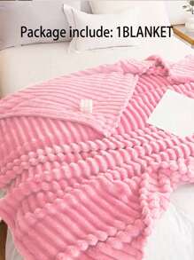 1pc Pink Striped Soft, Cozy & Plush Fleece Blanket/Throw, Suitable For Bedroom & Guest Room