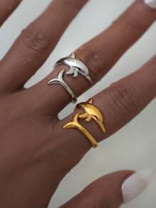 1pc/2pcs Women's 18k Gold Stainless Steel Exquisite Ring Ladies Girls Summer Jewelry Suitable For Vacation Seaside Daily Wear Waterproof