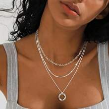 925 Sterling Silver Layered Necklace-Stylish Round Pendant Design, Ideal For Parties, Vacations, And Gifting