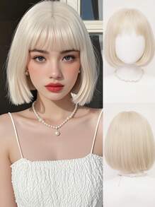 XYUNMI Blonde Bob Wig Short Straight With Bangs 12 Inch Lightweight Breathable Women's Heat Resistant Synthetic Wig For Daily Wear Party Role Play Beautiful Natural Lively Cute Short Hair