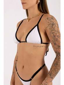 Women's Ribbon Bikini Bronze Adjustment Summer Carnival Beachwear Set - 雙色白 - 查看 3