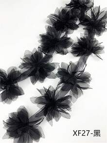 5 peças 3D organza preta renda flor gradiente faça você mesmo enfeites de costura feitos à mão, acessórios de roupas decoração flores remendos