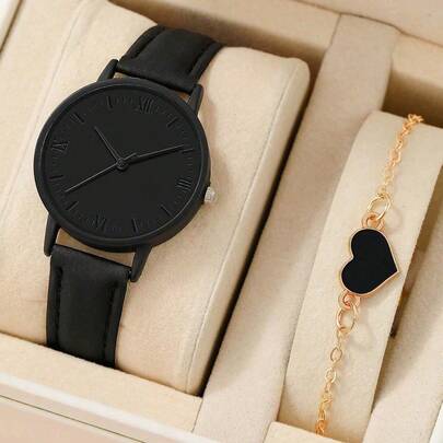 Jhui Jhui 1pc Women Simple Fashion Watch And 1pc Twig Bracelet Set