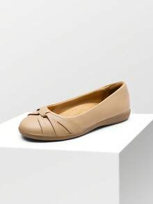 Women's Casual Pointed Toe Ballet Comfort Soft Slip On Flats Shoes - Apricot - View 2