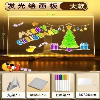 1pc Reusable Luminous Message Board & Creative Desktop Light, ABS Resin Writing Board With Stand, Suitable For Office, Home Or Holiday Decor - 1 Glowing Light Board With 7 Colored Markers School Supplies, Back To School