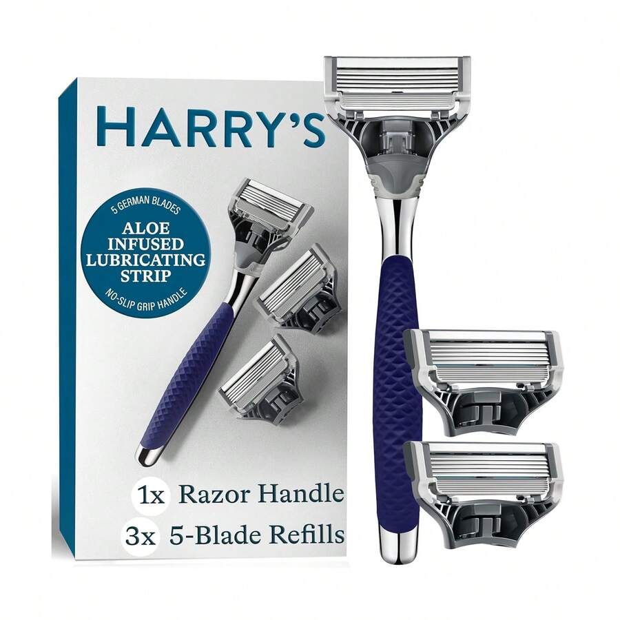 Harry'S Shaving Kit For Men - Razor Handle And 3 Razor Blade Refill Cartridges - Sage - Navy - View 1