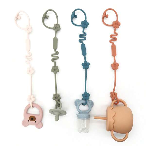 حزمة من 2 سلسلة المصاصة السيليكون، حامل، مشبك، قابل للتعديل للقضامات والمصاصات والزجاجات والألعاب