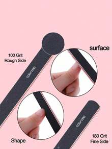 1pcs 100/180 Grit Double Sided Nail File, Straight Black Nail File