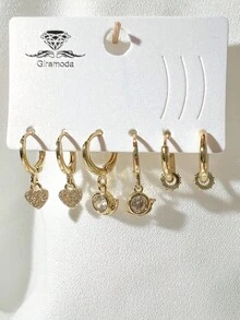 Kit Of 3 Earrings Studded With Zirconia Stone, Small Hoop, Heart Pendant, 18k Gold Plated And 925 Silver - 49 - View 1