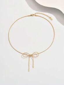 1pc Fashionable Delicate Bowknot Necklace, Refined Chain, Elegant & Minimalist Yet Sweet, Suitable For Various Occasions