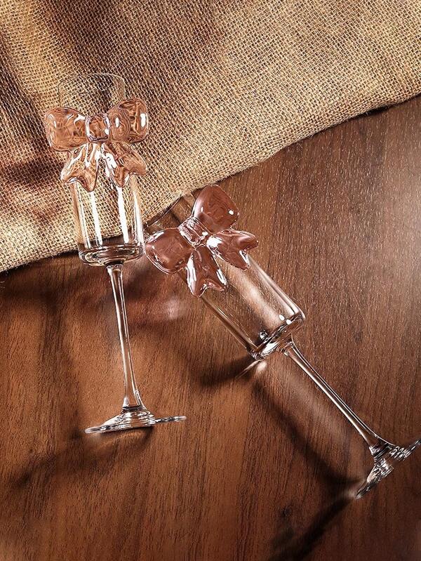 2pcs Dreamy Bowknot Decor Highball Glasses, Lightweight Luxury With Comfortable Grip, Romantic Pink Butterfly Decor Juice Glasses, Suitable For Home, Restaurant, Gifting, Or Candlelight Dinner