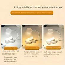 1/2 Unidades Lámpara de iluminación para acuario con pinza, 3 fuentes de luz de color, conmutación entre modos de luz blanca, cálida y neutra, brillo ajustable, cabeza giratoria 360°, flexible y portátil, tamaño pequeño, alimentada por batería (batería no incluida)/versiones recargables, adecuada para plantas de acuario, recipiente de vidrio, pequeño estanque de agua dulce, accesorio de iluminación para acuario, lámpara para pecera, lámpara para libros pequeños